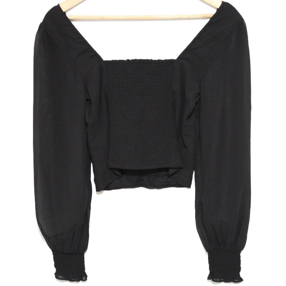 NWT Abercrombie & Fitch Black Ruched Long Sleeve Cropped Crop Top Size Small NEW - Picture 2 of 6